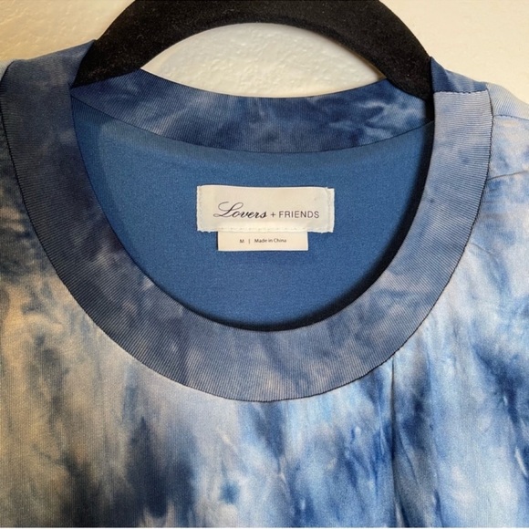 Revolve Lovers + Friends Irina Tie Dye Midi Dress Medium Navy Blue Stretch Slit - Picture 5 of 8